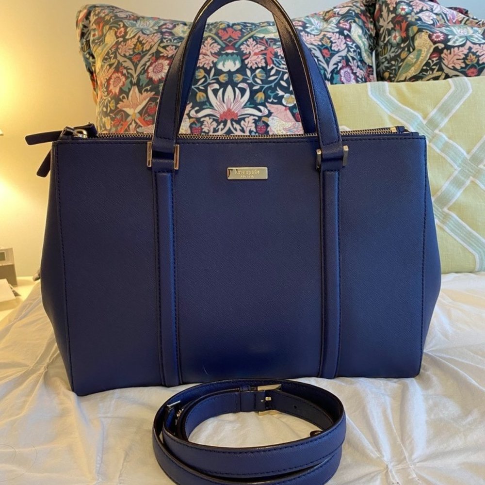 Kate Spade Saffiano Double Zipper Satchel, navy